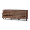 Sydney 9 Drawer Dresser Brown Cane Angled View Open Drawers 238478-007