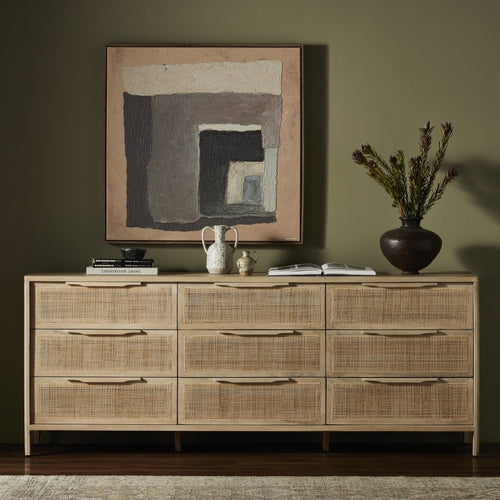 Sydney 9 Drawer Dresser Natural Cane Staged View Four Hands