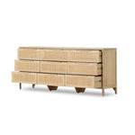 Sydney 9 Drawer Dresser Natural Cane Angled View Open Drawers 238478-005