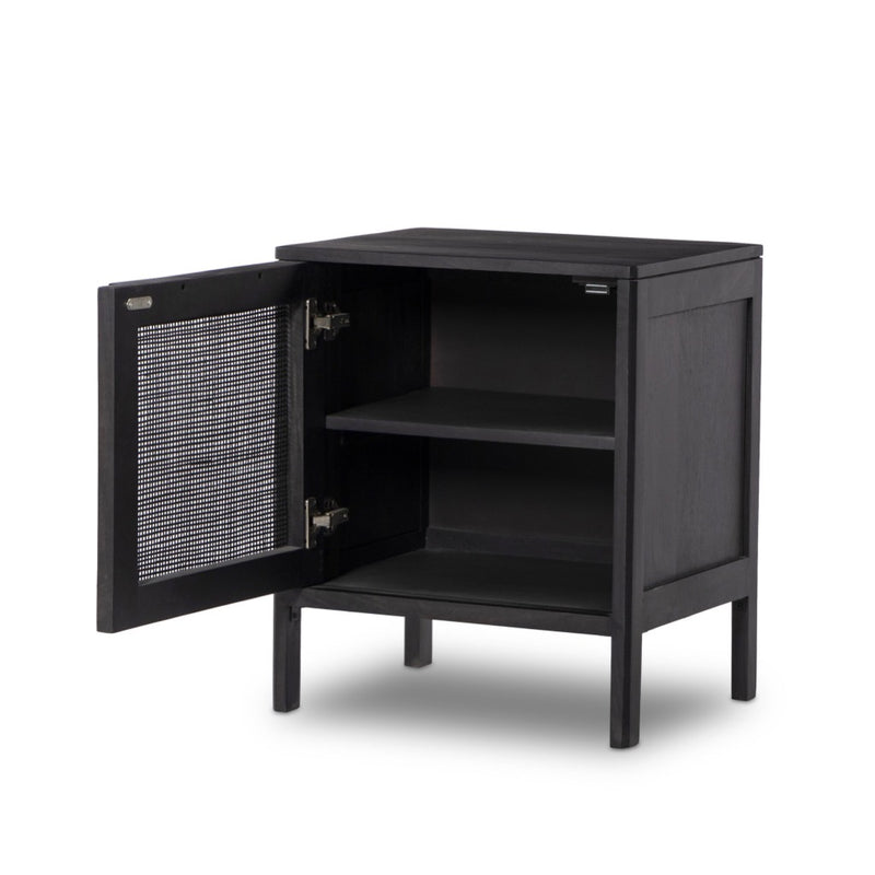 Four Hands Sydney Nightstand Black Wash Left Facing Open Door