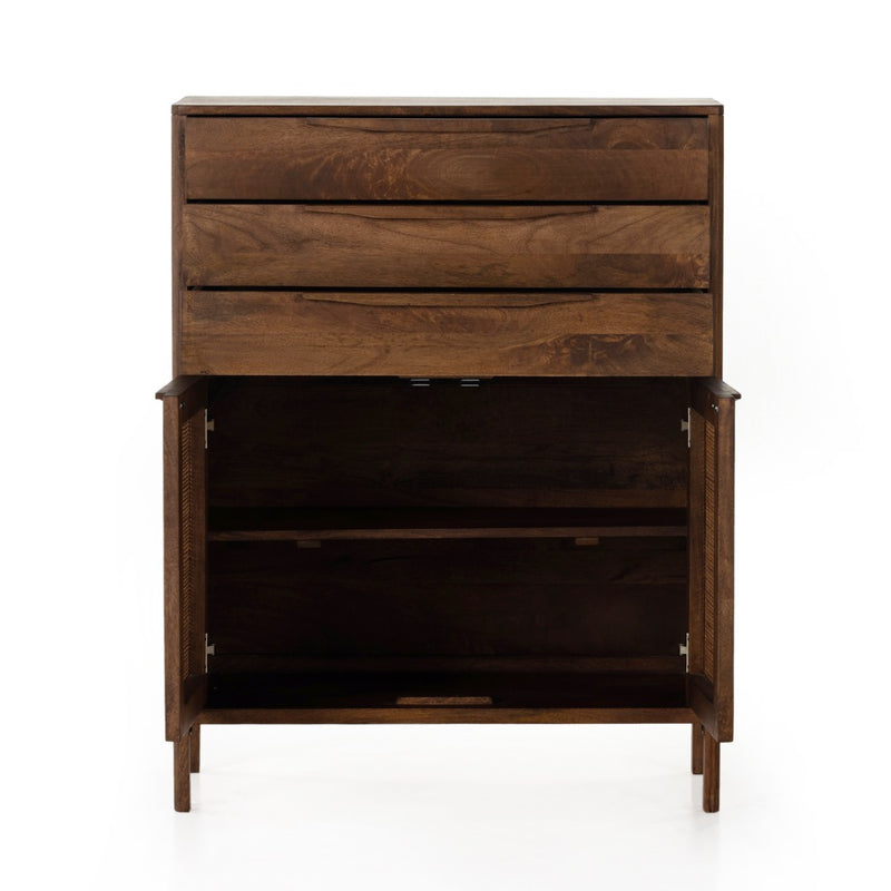 Sydney Tall Dresser Brown Wash Open Cabinet Four Hands