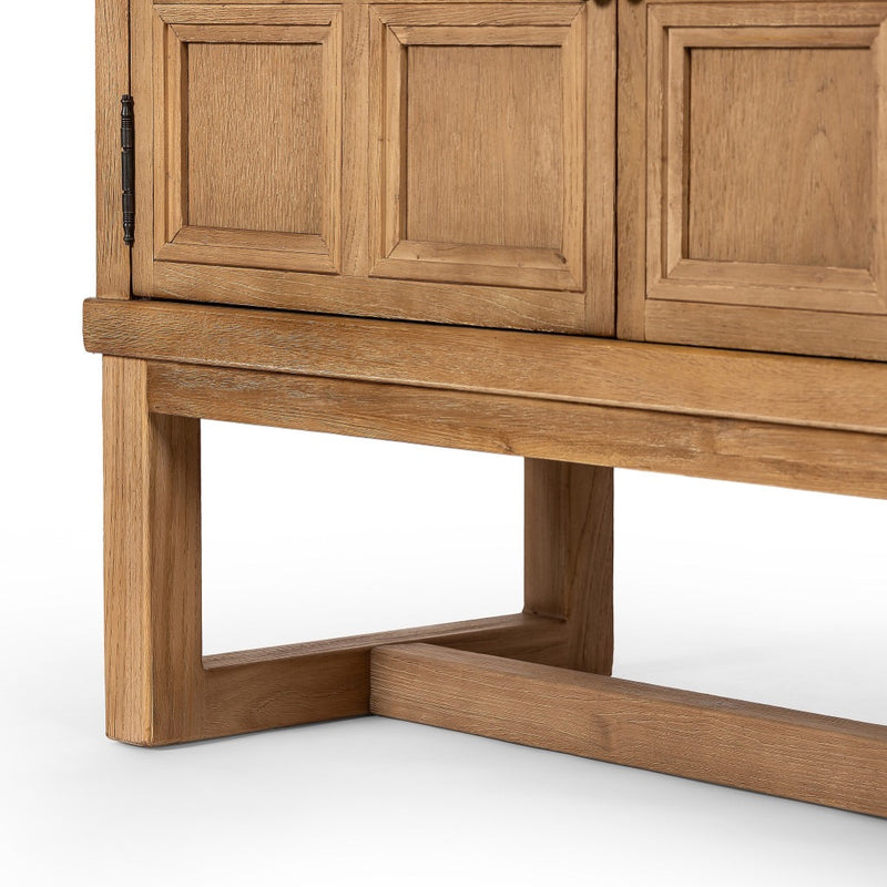 Tamara Media Console Worn Oak Veneer Legs Four Hands