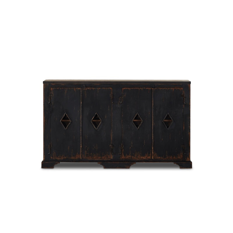 The Humptulips River Moonshine Cabinet Distressed Burnt Black Veneer Front Facing View