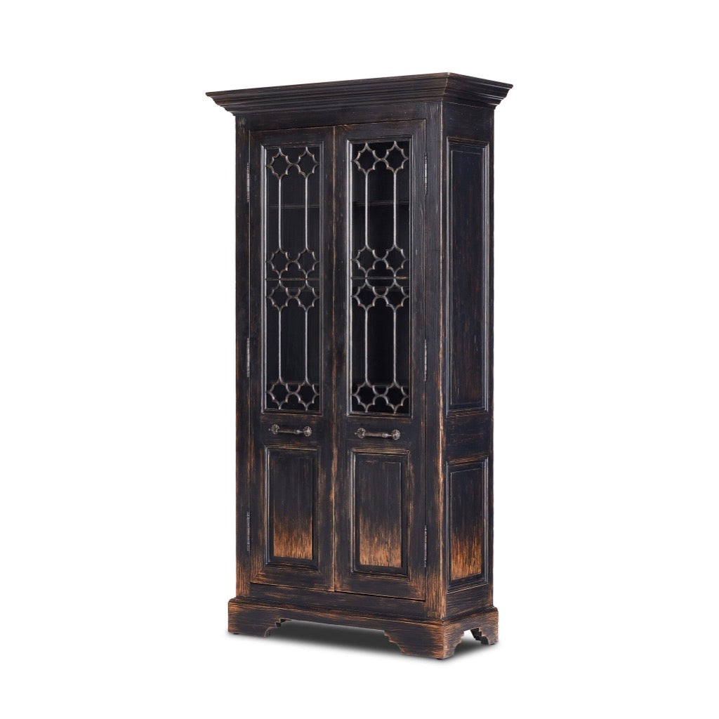 The Johnny Walker Doors Cabinet Distressed Black Angled View Four Hands