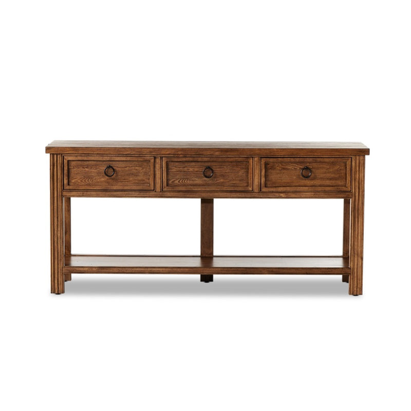 Van Thiel Lazy Monsieur Partouche Table Distressed Brown Veneer Front Facing View Four Hands