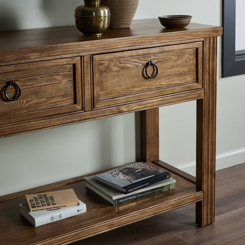 Van Thiel Lazy Monsieur Partouche Table Distressed Brown Veneer Staged View Four Hands