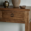 Four Hands Lazy Monsieur Partouche Table Distressed Brown Veneer Staged View Handles Van Thiel