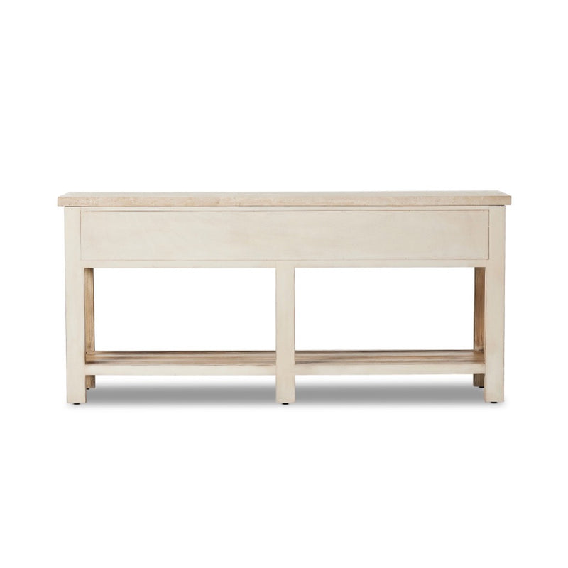 The Lazy Monsieur Partouche Table Travertine Back View Four Hands