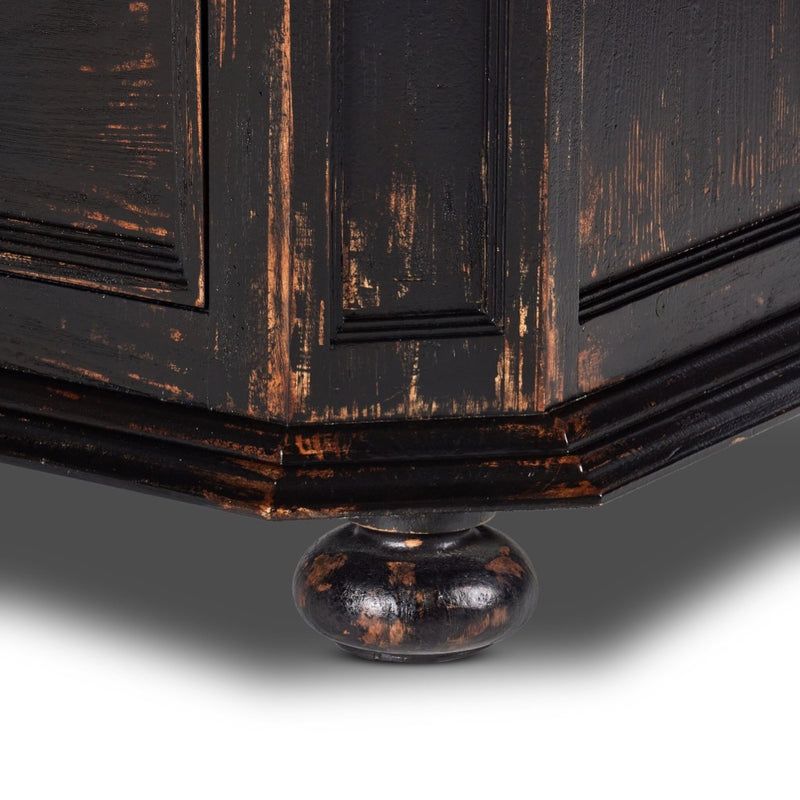 Four Hands The "You Will Need a Lot Of Hinges" Cabinet Distressed Burnt Black Veneer Bum Feet