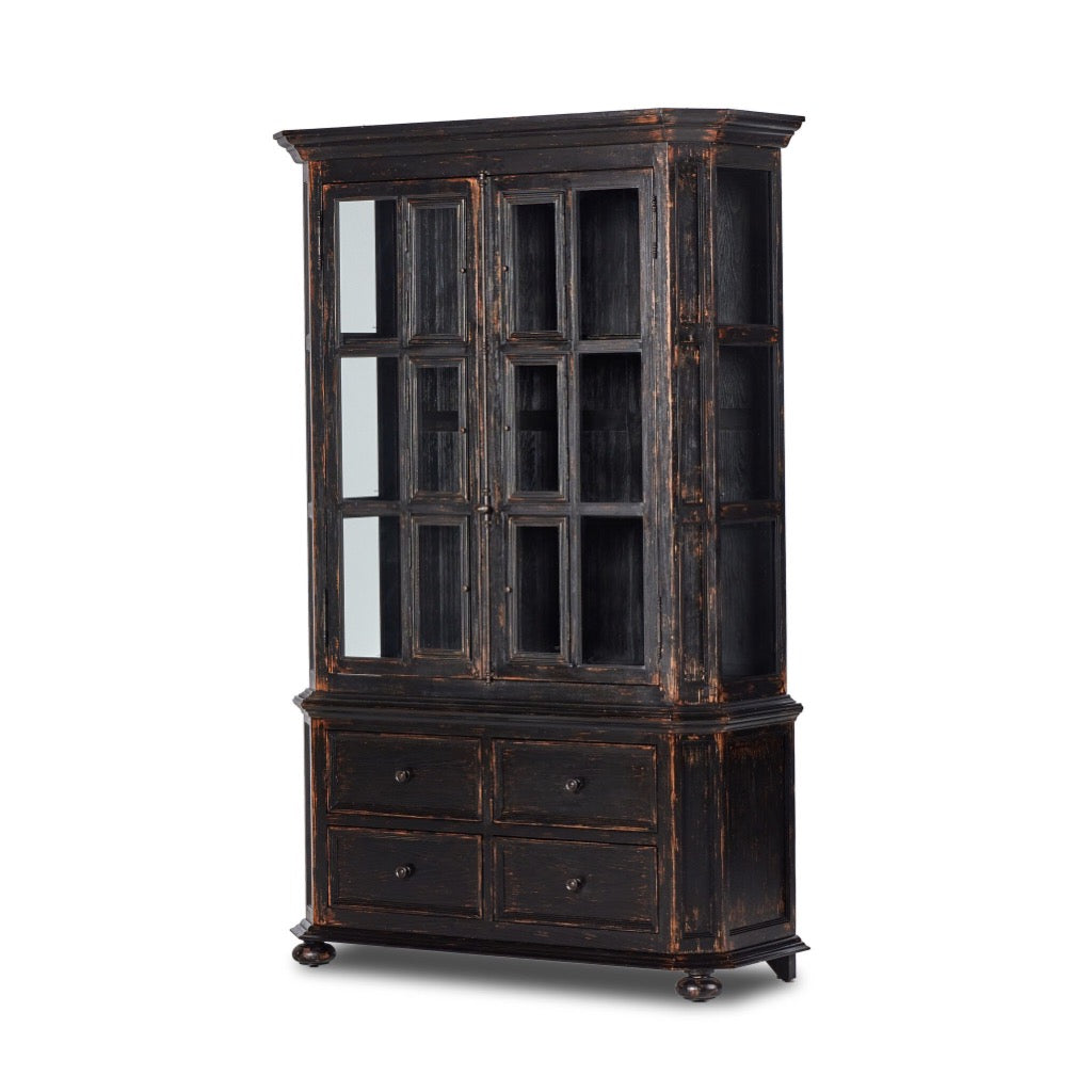 The "You Will Need a Lot Of Hinges" Cabinet Distressed Burnt Black Veneer Angled View 238292-001