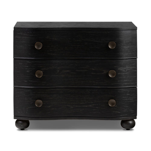 Tiago Nightstand Distressed Black Front Facing View Four Hands