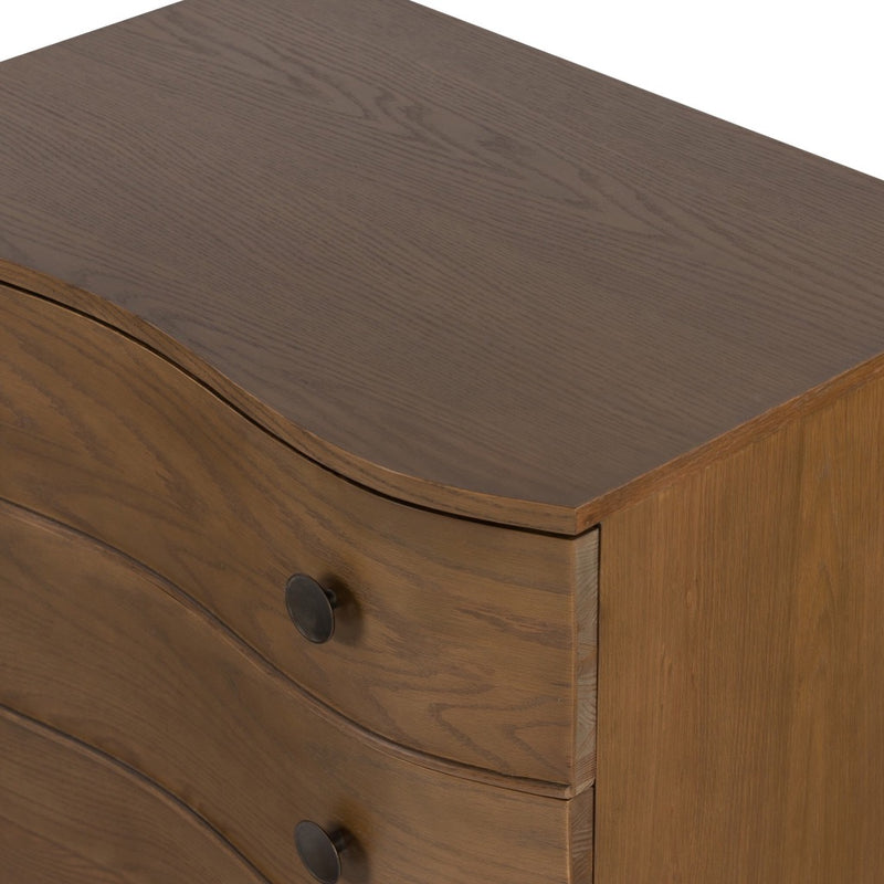 Tiago Nightstand Toasted Oak Veneer Top Corner Detail Four Hands