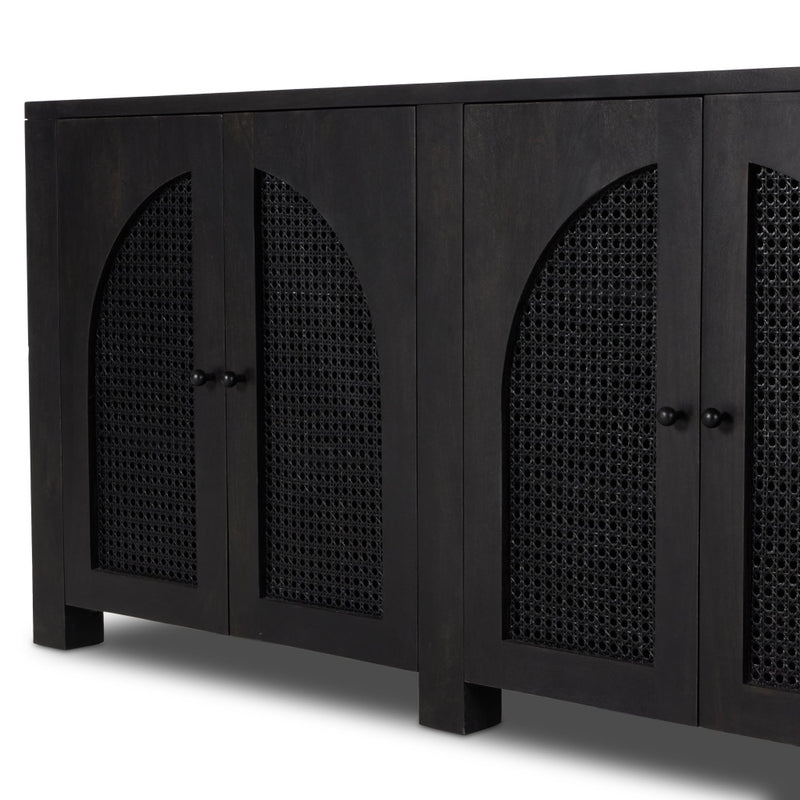 Four Hands Tilda 6 Door Sideboard Black Wash Mango Cane Panel Doors