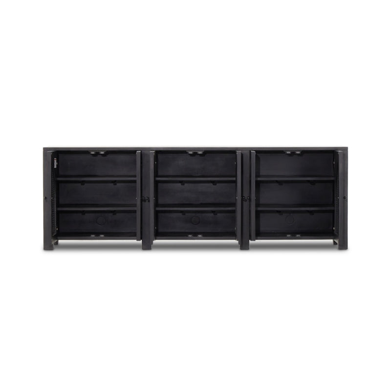 Four Hands Tilda 6 Door Sideboard Black Wash Mango Open Drawers