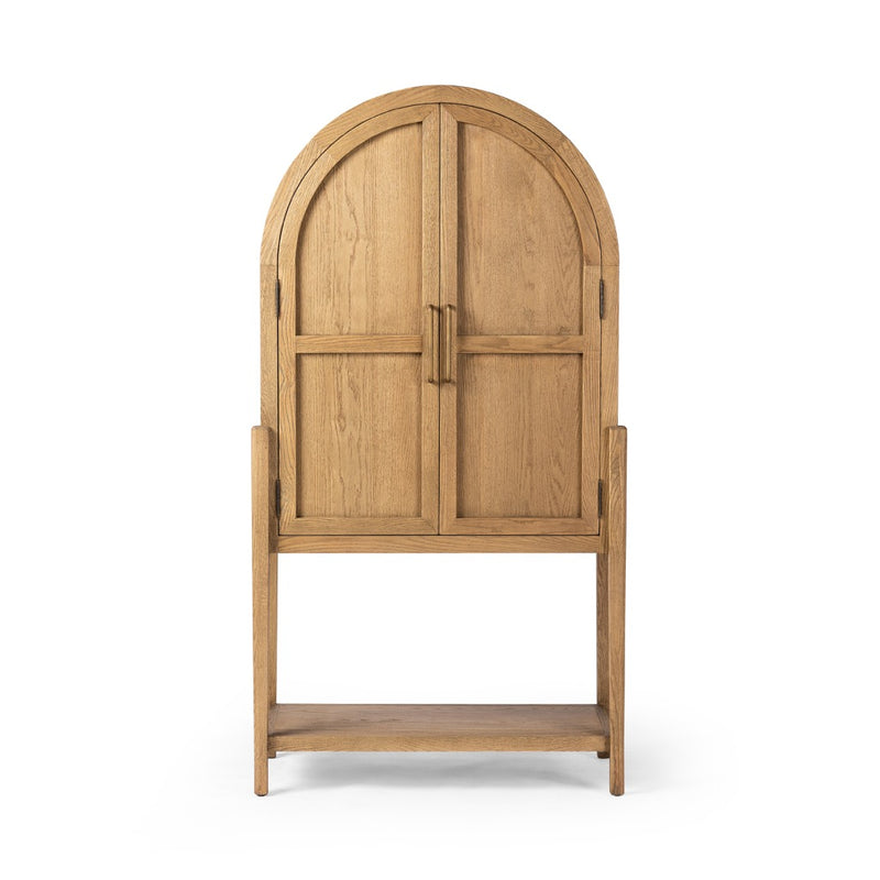 Four Hands Tolle Bar Cabinet Drifted Oak Solid Front Facing View