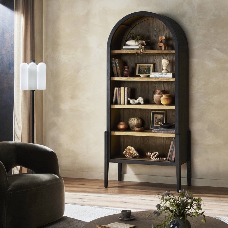 Tolle Bookcase Drifted Matte Black Staged View Four Hands