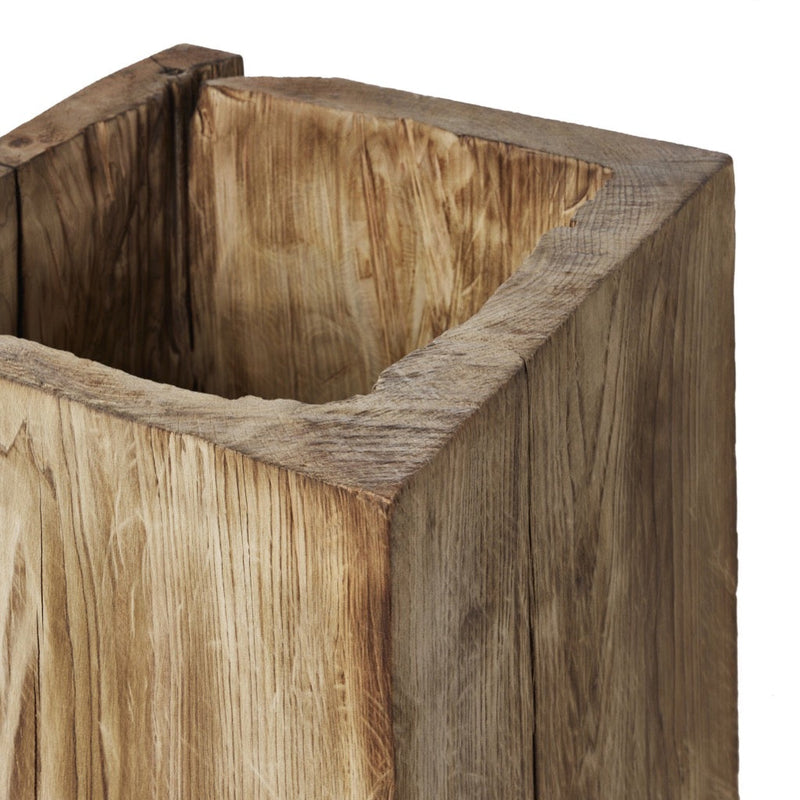 Tora Medium Planter Burnt Reclaimed Wood Corner Four Hands