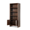 Torrington Bookcase Umber Oak Veneer Angles View Doors Open Four Hands