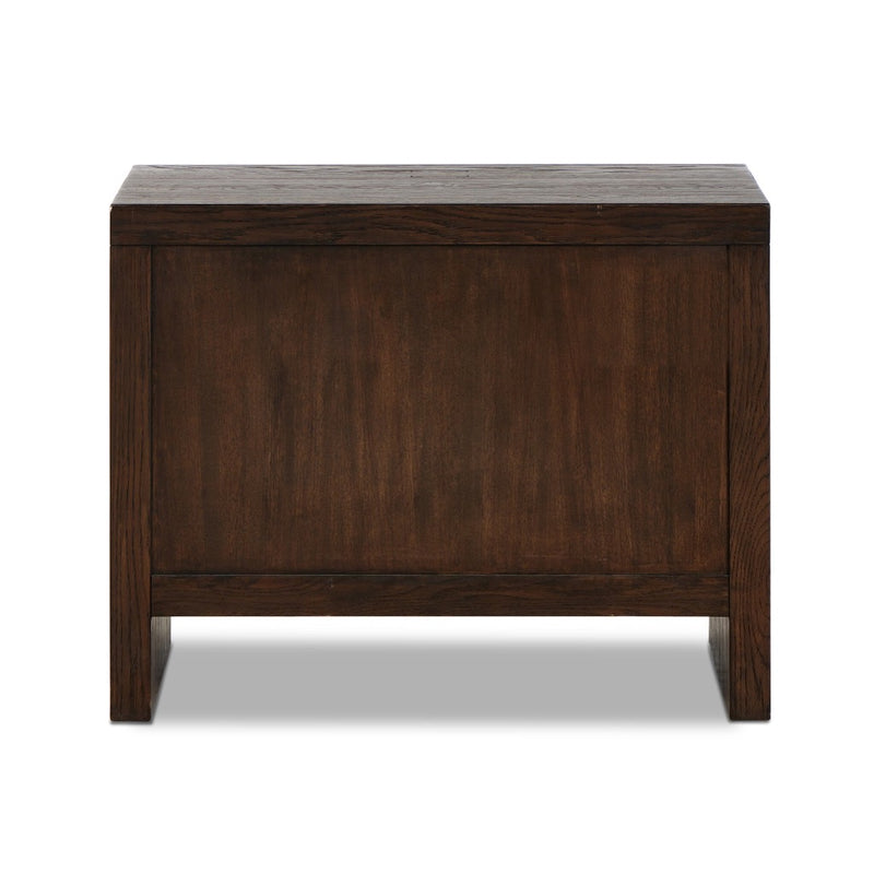 Torrington Charging Nightstand Umber Oak Back View Four Hands