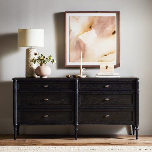 Toulouse 6 Drawer Dresser Distressed Black Oak Staged View 232861-002