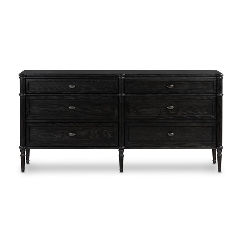 Four Hands Toulouse 6 Drawer Dresser Distressed Black Oak Front Facing View