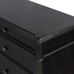 Four Hands Toulouse 6 Drawer Dresser Distressed Black Oak Top Right Corner Detail