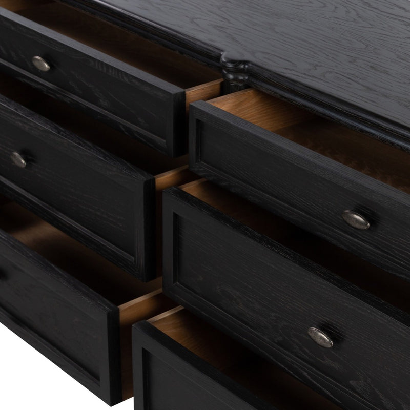 Toulouse 6 Drawer Dresser Distressed Black Oak Open Drawers 232861-002