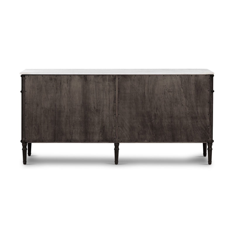 Toulouse 6 Drawer Dresser Distressed Black w/ Polished White Marble Back  View 238116-002