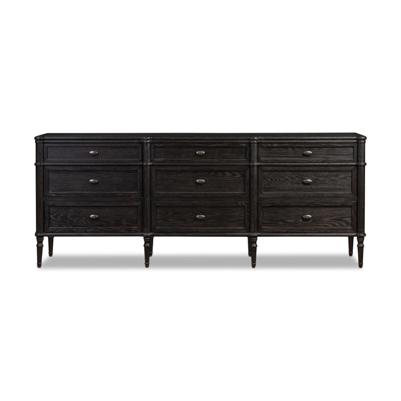 Four Hands Toulouse 9 Drawer Dresser Distressed Black Oak Front Facing View