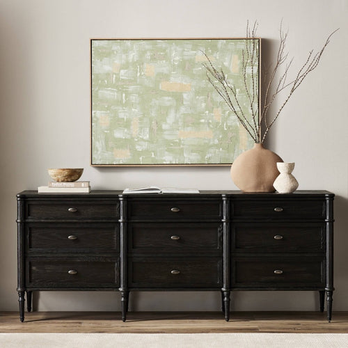 Toulouse 9 Drawer Dresser Distressed Black Oak Staged View Four Hands