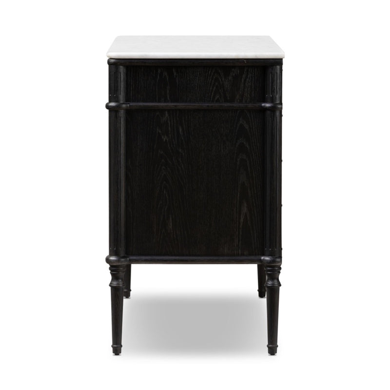 Four Hands Toulouse Chest Distressed Black w/ Polished White Marble Side View