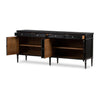 Four Hands Toulouse Sideboard Distressed Black Angled View Open Cabinets