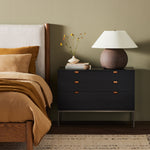 Trey Large Nightstand Black Wash Poplar Staged View Four Hands