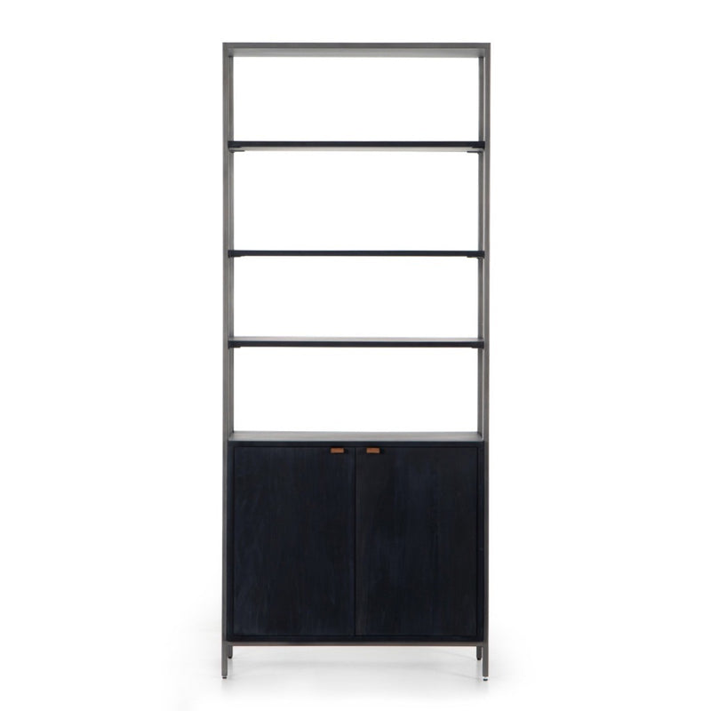 Trey Modular Wide Bookcase Black Wash Poplar Front Facing View Four Hands