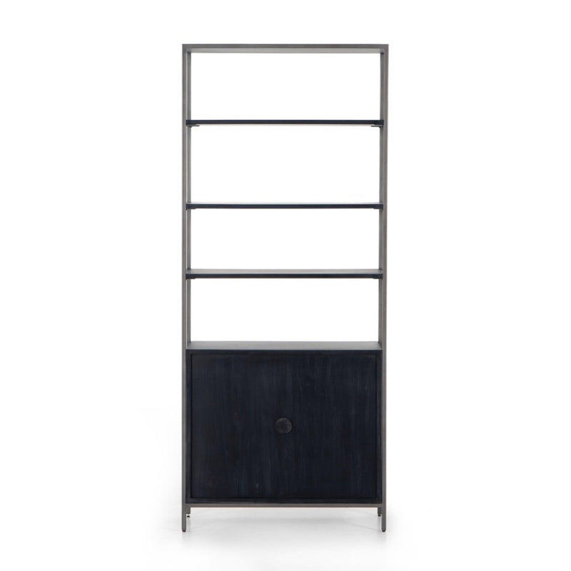 Trey Modular Wide Bookcase Black Wash Poplar Back View Four Hands