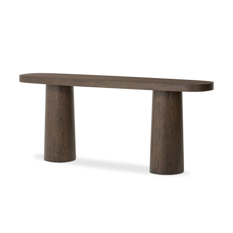 Valen Console Table Rustic Brown Oak Veneer Angled View 244505-001