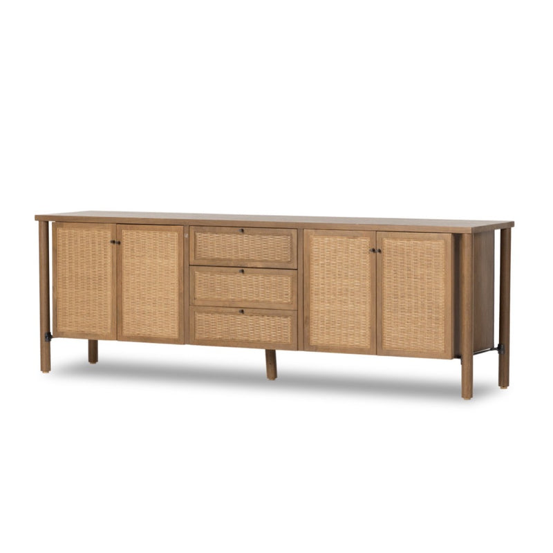 Veta Media Console Taupe Cane Angled View Four Hands