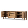 Veta Media Console Taupe Cane Angled View Open Drawers 235849-001