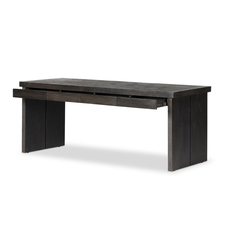 Warby Desk Worn Black Veneer Angled View Open Drawers 235179-003