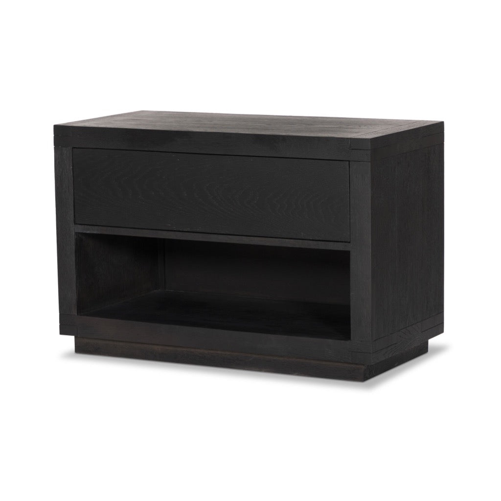 Warby Nightstand Worn Black Veneer Angled View Four Hands