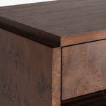 Wesley Burl Nightstand Dark Brown Top Left Corner Detail Co.House Designs