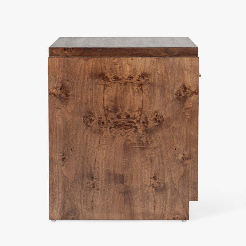 Wesley Burl Nightstand Dark Brown Side View Co.House Designs