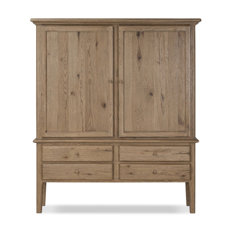 Whitman Cabinet Worn Oak Front Facing View Four Hands