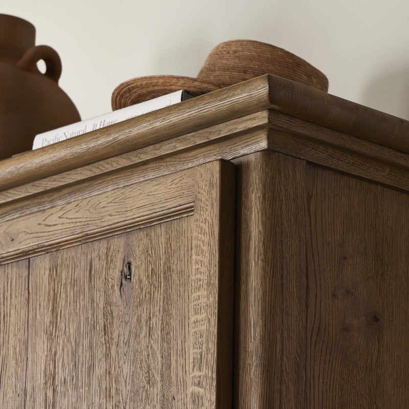 Four Hands Whitman Cabinet Worn Oak Staged Corner Detail