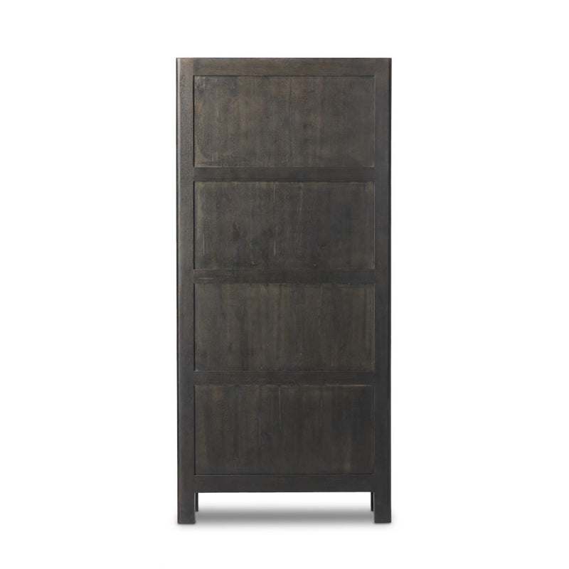 Wimberley Bookcase Worn Black Parawood Back View Four Hands