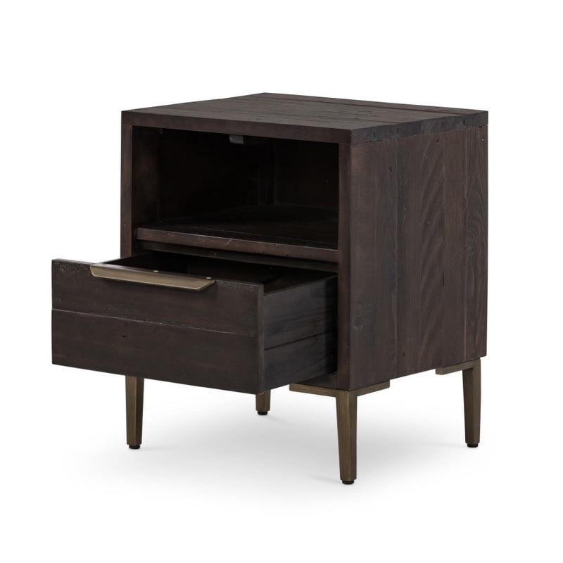 Wyeth Nightstand Dark Carbon Angled View Open Lower Drawer 105560-008