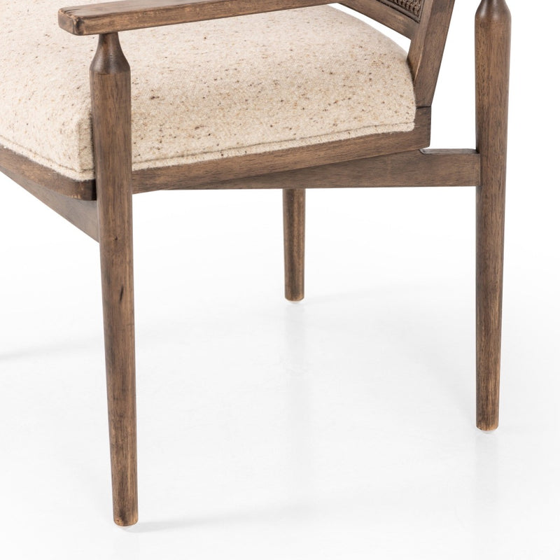 Four Hands Xavier Dining Armchair Hasselt Taupe Aged Almond Cane Legs