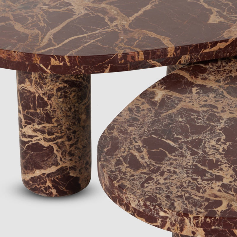 Four Hands Zion Coffee Table Set Merlot Marble Legs