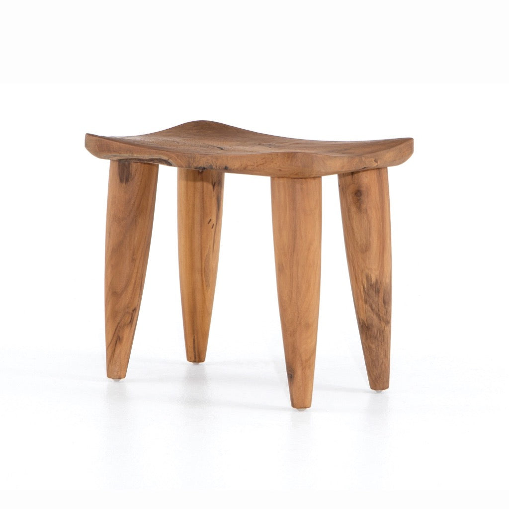 Zuri Outdoor Stool Aged Natural Teak Angled View JLAN-242