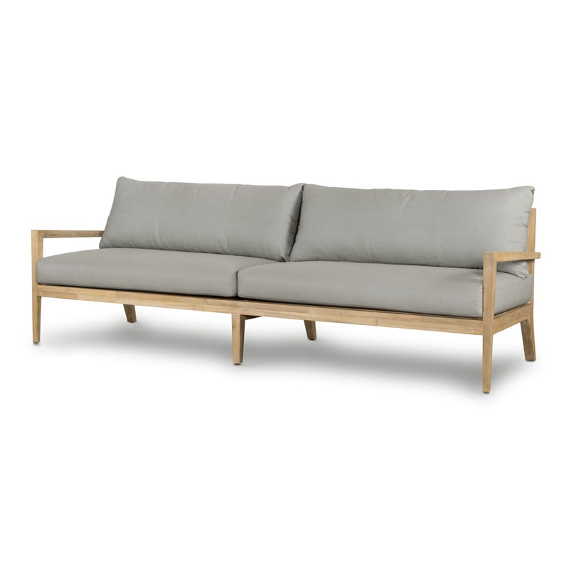 Amaya Outdoor Sofa Natural Acacia Angled View Four Hands